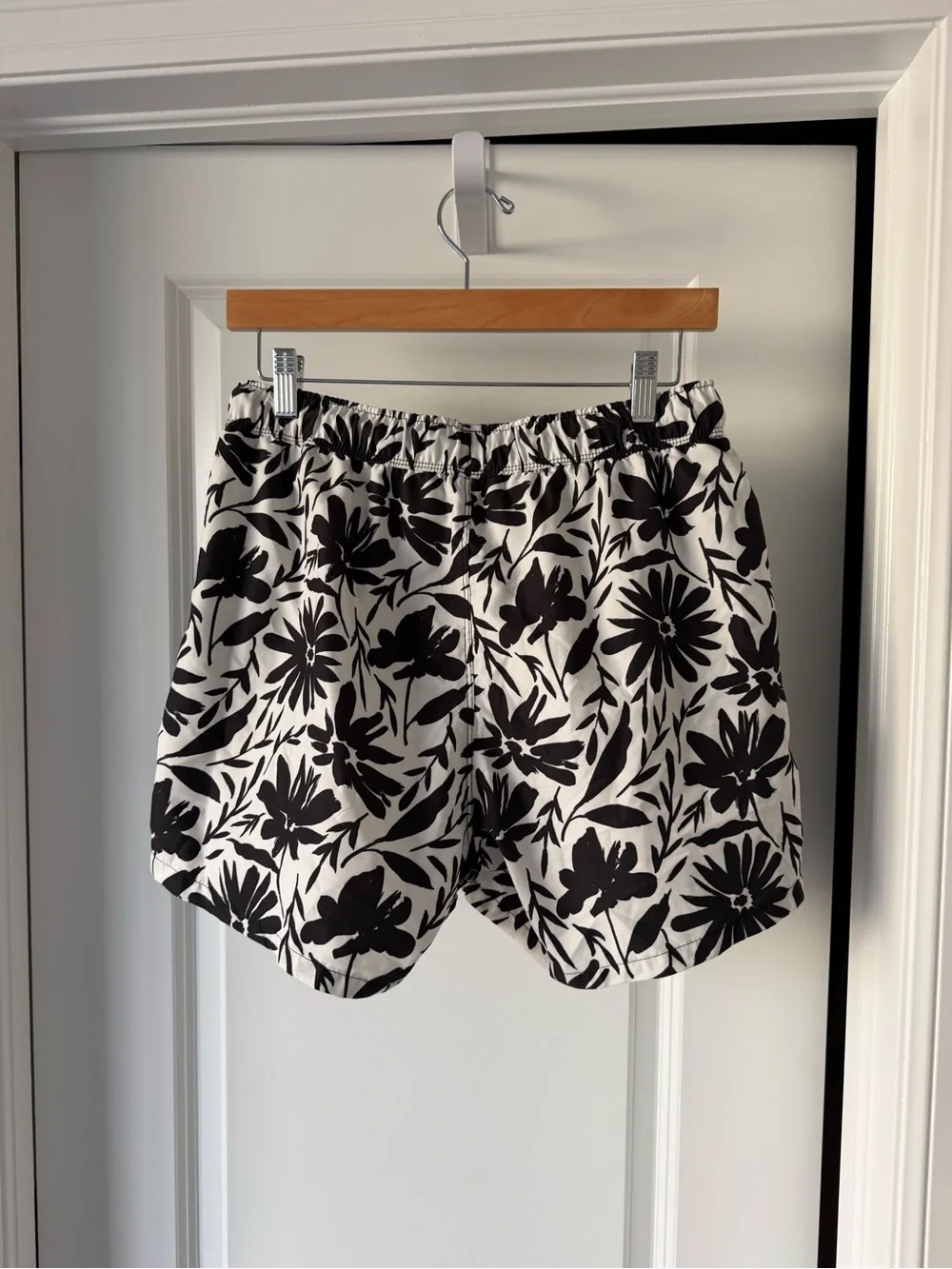 ASOS Black and White Floral Elastic Waist Shorts